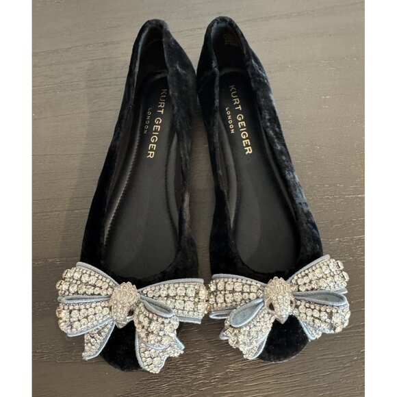 Kurt Geiger Shoes - Kurt Geiger Size 37 / 7 Bow Ballerina flats black Velvet Rhinestone Bow Women’s